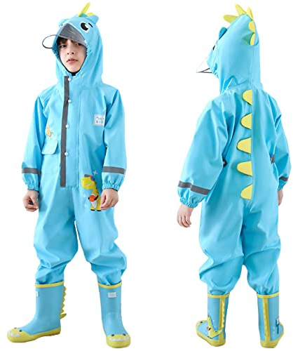Fewlby Kids Puddle Suit Rain Suit Boys Girls All in One Waterproof Overalls Toddler Muddy Suit Hooded Raincoat Rainwear Cartoon Romper M Size 3-4 Years