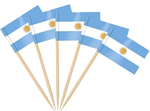 AhfuLife Palillos con Banderas de Argentina, 100 Piezas Banderas de Palillos de Dientes de Argentina para Decoraciones de Eurocopa, Cóctel, Sándwiches, Pastelería, Pastel, Frutas, Fiesta, Cupcakes