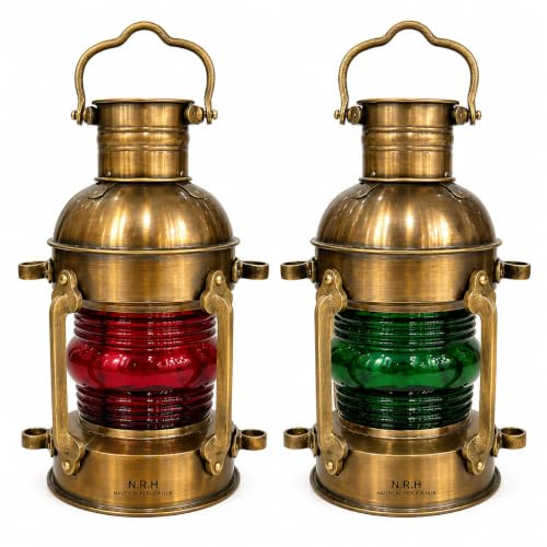 Farol decorativo para barco, lámpara de aceite, acabado antiguo (juego de 2)