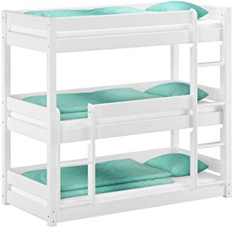 Erst-Holz®Weißes Dreier-Etagenbett für Erwachsene Stockbett für DREI Personen 90x200 Kiefer weiß V-60.03-09Wohne Zubehör