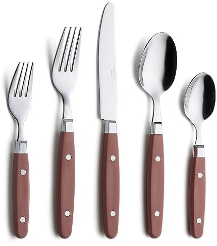 ANNOVA Retro/Rivet Buntes Edelstahl-Geschirr Küchenbesteck-Set, enthält Tischmesser, Gabeln, Löffel, Salatgabeln und Dessertlöffel (Braun, 20 Stück)