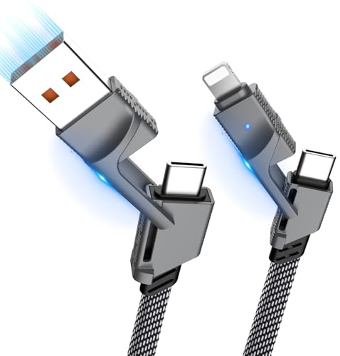 bobosogo 2Pack 6FT 4 in 1 USB C Cable for Lightning, 60W Fast Charging, Flat Braided, Dual Type C Cord, Multi Charger for iPhone 16 15 14 13 Pro Max/15 Plus/15 Pro/Samsung Galaxy S24 S23/iPad/MacBook