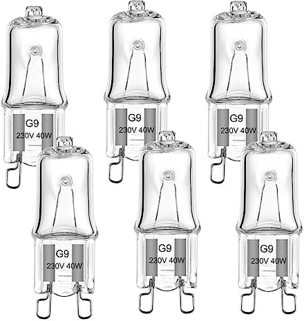 VINBE Bombilla Halógeno G9 T4 40w JCD Doble Pin 480lm 230v luz ajustable, 2700k Blanco Cálido, Para lámparas de araña, lámparas de armario, lámparas de paisaje, lámparas de pared, (6 paquetes)