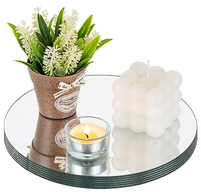 NUPTIO Runder Spiegel Spiegelplatte Glas - 20 cm 6 Stück Runde Tabletts Kerzen Platten Kreis Untersetzer Hochzeitstisch Tisch Tafelaufsätze Hochzeitsdekoration Hochzeitsdeko Home Dekoration