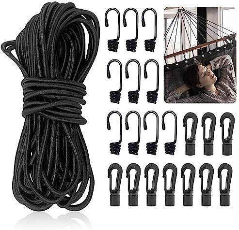 Spanngummi mit Haken,Gummiseil 6mm 15m Schwarz,DIY Expander mit Haken, Gepäckspanner für Auto & Fahrrad Elastisches Expander Seil Gummischnur Planenspanner Seil Spannseil mit Haken Zubehör