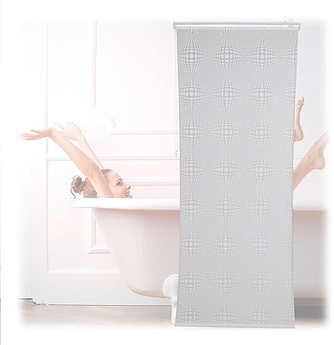 Relaxdays Shower Roller Blind, Semi-Transparent Pattern, Bath Curtain, Ceiling-Mount, Water-Repellent, 100x240cm, White, 70% plastic 30% aluminium
