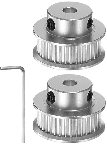 sourcing map 2Stk 2GT Umlenkrolle 36 Zähne 5mm Bohrung 25mm Durchmesser Aluminum Zahnriemen mit 2mm Sechskant Schlüssel für 6mm Breite Gürtel 3D Drucker CNC Maschine Zubehör Silberton
