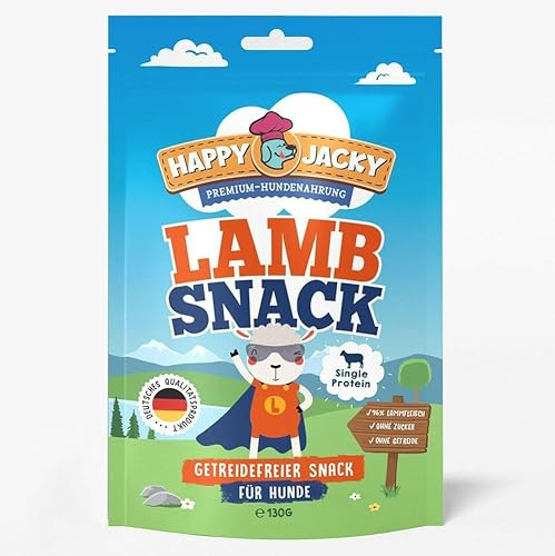 HAPPY JACKY Monoprotein Snack für ernährungssensible Hunde - ohne Zucker, ohne Getreide - 6 x 125g (6, Lamm)