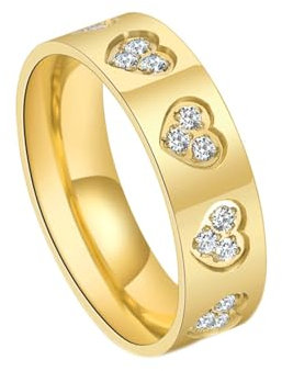 Gualiy Titan Männer Ring, Gold Hochzeitsringe Damen 6MM Poliert Herz mit Zirkonia Ring Größe 62 (19.7)
