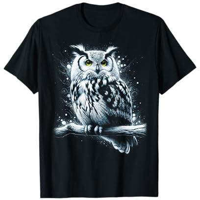 Mystische Eule mit gelben Augen und Farbspritzer T-Shirt