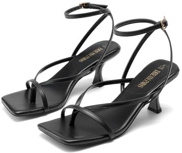 DREAM PAIRS Women's Dressy Thong Kitten Heel Sandals,Black-Pu,7.5