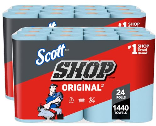 Scott Shop Original Blue Towels (55990), toalla de papel grande de 9.4 x 11 pulgadas, 4 paquetes de 6 (60 hojas/rollo, 24 rollos grandes/caja, 1.440 hojas en total)