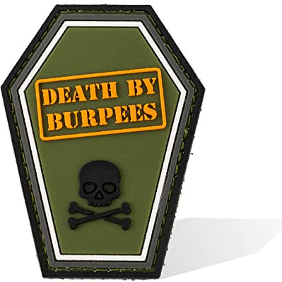 Patches Klett - PVC Patch für taktische Rucksäcke und Westen Cross Training und Fitnessstudio - Aufnäher mit Klettverschluss - Militär Patch Klett - Death By Burpees geprägter Klettaufnäher Zubehör