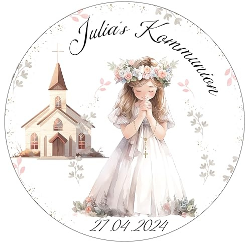 Tortenaufleger oder Muffin Topper Mädchen Kirche Kommunion, Konfirmation oder Firmung (Fondantpapier, Dekorpapier Plus oder Oblate)
