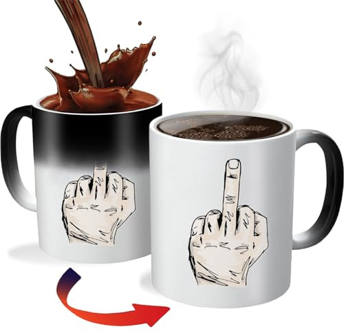 ZONSUSE Doigt D'honneur Tasse à Café Magique,Middle Finger Mug Changeant de Couleur, Rude Mug Thermoréactif, Cadeaux Humour pour Hommes Femmes Collègues et Amis 330ml (Doigt D'honneur)