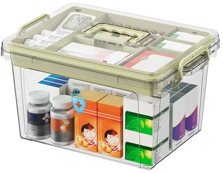 SLTAXAR Medikamentenbox Groß Medikamenten Aufbewahrung Reise Medicine Organizer Box 31x21x17cm Medizinbox Hausapotheke Medikamenten Box Kunststoff Medicine Erste Hilfe Box Medizinkasten für zuhause