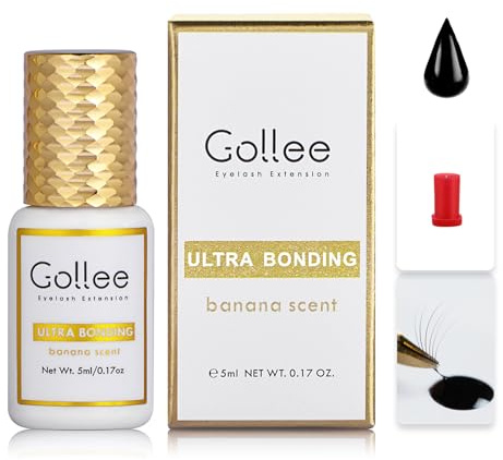 GOLLEE Pegamento Para Pestañas Postizas Pelo A Pelo Extensiones De Pestañas Negro 0.7 Fl.Oz/5 Ml - 1-2 S/6-8 Semanas - Sabor A Plátano