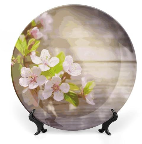 LKJTRF 17,8 cm Keramik-Dekoteller, Frühling und Blume, Knochenporzellan, dekorative Teller mit Präsentationsständer, handgefertigtes Keramikornament für Zuhause, Küche, Schlafzimmer, dekorative