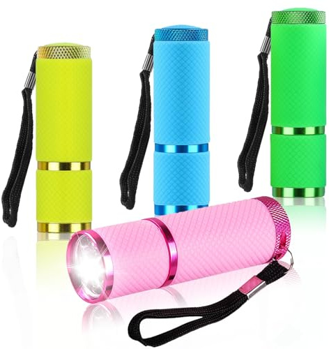 POCKETMAN Mini linternas, 9 linternas LED y linterna de mano de colores surtidos con 4 unidades, pequeñas linternas LED portátiles para camping, senderismo, al aire libre (luz blanca)