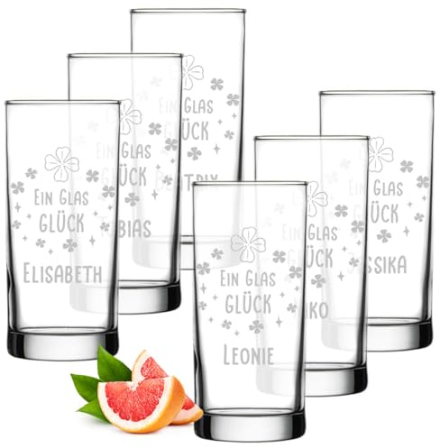 polar-effekt Longdrinkgläser 485 ml 6er Set mit personalisierter Gravur - Cocktailgläser mit Namen - spülmaschinenfeste Gläser - für Bier, Wasser, Whisky und Drinks