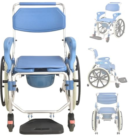 OLSKFUH Carrozzine da Doccia per disabili, Sedia Comoda da Doccia autospinta, con braccioli ribaltabili, poggiapiedi, vasino, Sedia a rotelle da Viaggio per Anziani disabili, 330