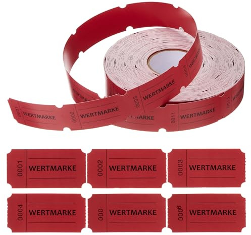 Nezyo 1-1000 Wertmarken Gutscheinmarken Rolle, Rot | Fortlaufende Nummer, Getränkemarken, Nummernblöcke, Garderoben Ticket Abrisse, für Hochzeit Vereinsfest Geschäfte