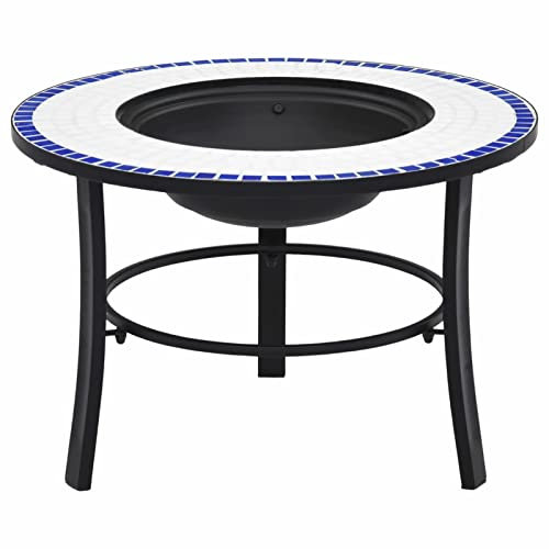 Brokky Braciere a Mosaico Blu e Bianco 68 cm in Ceramica-Braciere da Esterno,Braciere da Giardino, Fire Pit per Campeggio Riscaldamento Terrazza da Campeggio