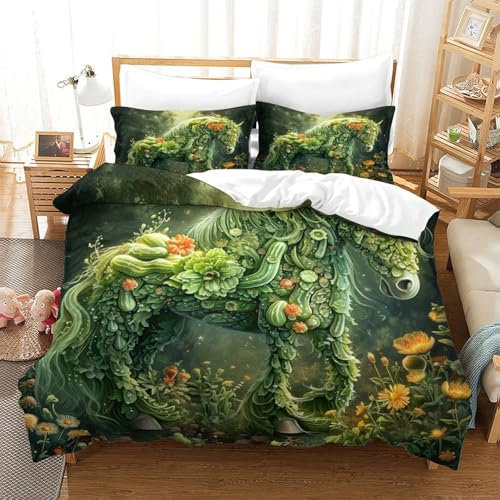 GUYDZOOM Pferd Bettbezug Set Bettwäsche-Sets Kinderbettwäsche Reißverschluss Mit Kissenbezug Betten Set Für Jugendliche Kinder Schlafzimmer Single（140x200cm）