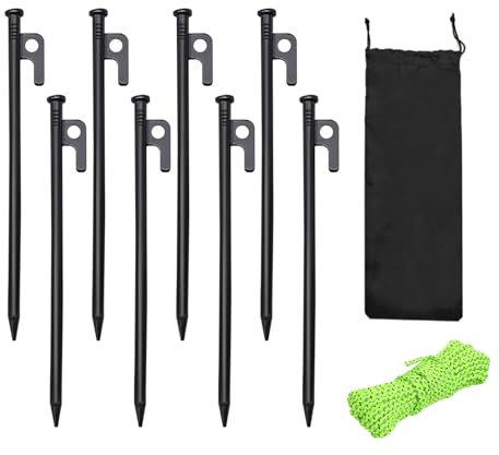 Hniuyun Tent Pegs, 8Pcs Heavy Duty Forged Steel Tent Stakes with Storage bag, Camping Pegs for in Gardening, Hiking, and Outdoor Tenting Activities (20cm)