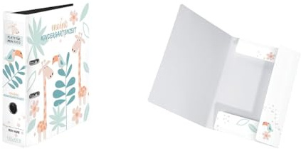 Bundle aus Original Falken Kindergarten-Ordner mit Einstecktasche. 8 cm breit DIN A4 Motiv Dschungel+ Original Falken Sammelmappe Kindermit 3 Klappen und Gummiband für DIN A3 Motiv Dschungel