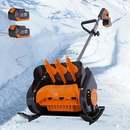 Pala da Neve Elettrica Portatile, Pala da Neve Senza Fili con Manico Regolabile, Area di Sgombero 16×6, Distanza di Lancio 33', Controllo A 3 velocità, 3 Direzioni di Lancio (2 Batterie)