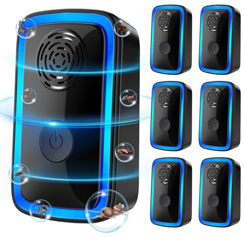 PKBD 6 PCs Ultrasonic Pest Repeller with Night Light, 4 Modes Indoor Mouse Repellet Plug In Pest Control for Insects, Mice, Mosquitoes, Spiders, Cockroaches, Human & Pet Safe, Black