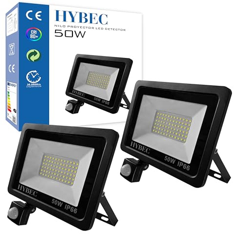 CLAR - Spot LED d'extérieur avec capteur de mouvement, spot avec capteur de mouvement, lumière froide 6000 ºK 50 W (Pack 2)