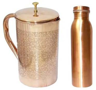 BRACOP® brocca in Rame brocca per Acqua caraffa Bottiglia per Acqua in Rame Puro brocca per Acqua in Rame Indiano brocca in Rame per Bere brocca con Coperchio brocca in Rame ayurveda brocca