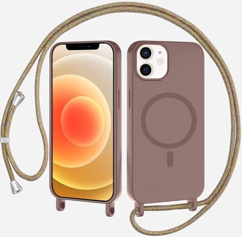 xinyunew Coque Magnétique pour iPhone 11 avec Cordon, Compatible avec MagSafe Collier Étui Silicone Liquide avec Tour de Cou Lanière en Corde Souple TPU Antichoc Housse pour iPhone 11,Brun