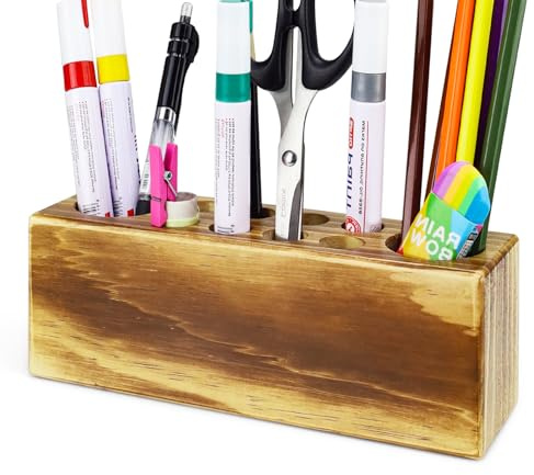 SRJQXH Stiftehalter Holz | stifte aufbewahrung & Stiftebox Holz | Schreibtisch Organizer aus Massivholz für Büro, Schule & Homeoffice | Stifte Aufbewahrung mit Design