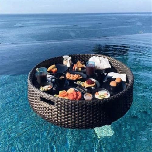 Plateau de service flottant rond de 60 cm/80 cm, bar flottant pour piscine, plateau de piscine flottant, pour la natation, les bancs de sable, les spas, le bain et les fêtes,Black-60cm