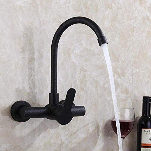 Küchenspülenarmaturen Wasserhähne 304 Schwarzer Quarzstein Wandarmatur Kalt- und Warmwasserspüle Big Big Curve Wasserhahn/3