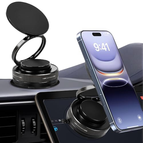Huucozn Soporte Móvil Coche con Ventosa, Soporte Magnético para Coches 360°Giratorio, Universal Sujetador Movil Coche Portátil con Anillo Magnético para Parabrisas y Salpicaderos