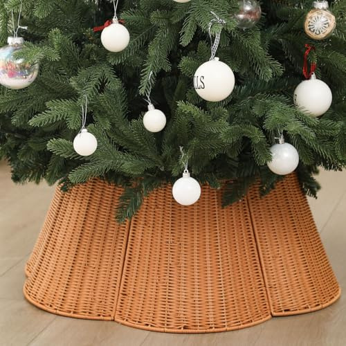 VioraWhite Gewebter Jakobsmuschel-Weihnachtsbaum-Halsband, 70 cm, großer Rattan-Weihnachtsbaumring, Bauernhaus, rustikale Basisabdeckung, natürlicher gewebter Rock für Weihnachtsdekorationen