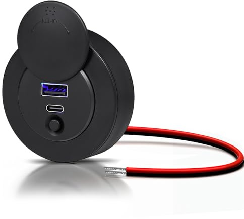 Obeaming Prise USB 12V Chargeur Camping-Car, Double Port PD3.0 USB-C 20W et QC3.0 USB-A 18W, pour Bateau Marine Camion Caravane Véhicule Voiture (38W*1)