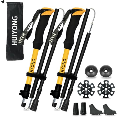 HUINING Bastones de senderismo plegables, 2 bastones de trekking de aluminio, para hombre y mujer, ligeros y plegables, ajustables, 115-135 cm, para deportes de montaña, senderismo y excursionismo