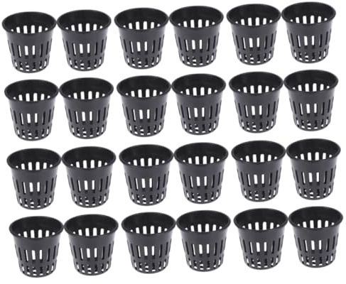 GARIOUANS 24pcs Black Plastic Water Planting Buckets Small Soilless Culture Net Cups Breathable Hydroponic Plant Holders for Indoor Garden Vegetables and Flowers