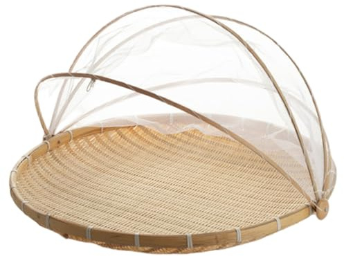 Odoukey Panier de Fruits en Bambou de 12 Pouces, Panier Fruits en Filet avec Couvercle avec Couverture Gaze en Filet