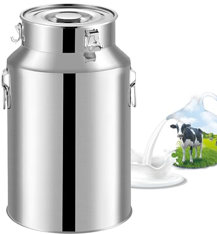 Adima Stainless Steel Handled Pail Bucket 201 Farm Milk Transport Canister Stainless Steel Milk Can Bucket with Silicone Sealed Lid for Milk and Wine Liquid Storage,5L