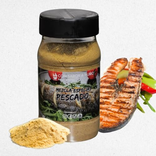 CON SABOR A HUMO Mezcla de Especias para Pescado, 170g, Tarro, Cilantro y Hierbas Aromáticas, Condimento Natural