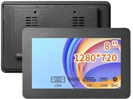8 Inch Widescreen Capcaitive Touch Screen Embedded Monitor 1280 * 720 Panel Mount Industrial Display With AV BNC HDMI VGA(Capacitive touch,UK Plug)