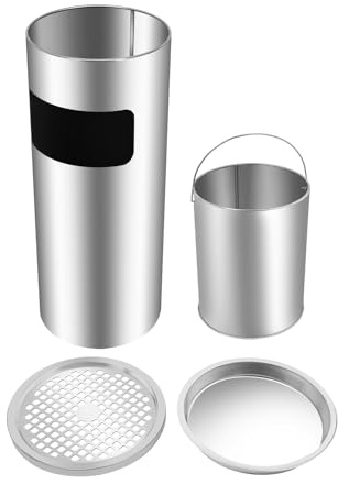 dgfedeg 15L Außen-Mülleimer Mit Aschenbecher & Inneneimer, 25 * 61cm, 2 In1 Edelstahl Standaschenbecher Mit Mülleimer, Mülltonne Mit Standaschenbecher, Entnehmbarer Inneneimer, Für Draussen Außen