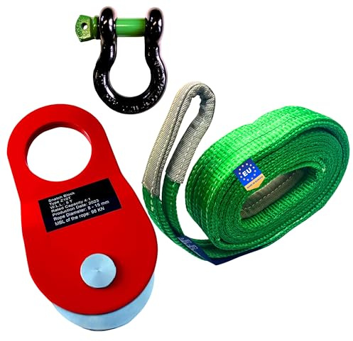 Desert Fox Winch Bergeset 10T Umlenkrolle, 7/8 Zoll Schäkel und 6 m Bergegurt - Offroad Recovery Kit, Abschleppset für Geländewagen, SUV, Jeep und Forst