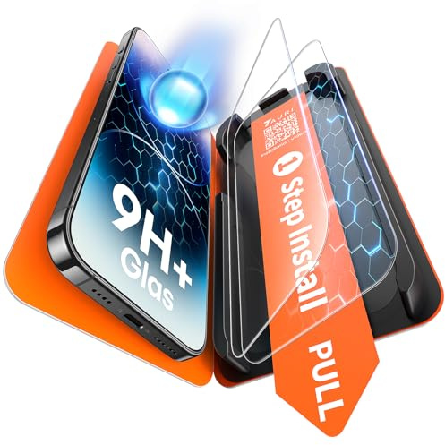 TAURI Protector Pantalla para iPhone 14 Pro [Instalación en 1 Paso] | con Herramienta de Auto-Instalación Sin Polvo, 2 Piezas Vidrio Templado, [Sin Polvo Sin Burbujas] Resistente a Rasguños